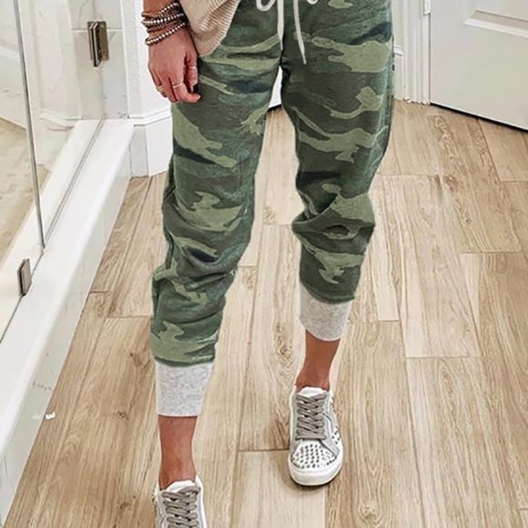 Pants - Green Camo Print Knit Sporty Joggers- MORE SIZES ADDED!!